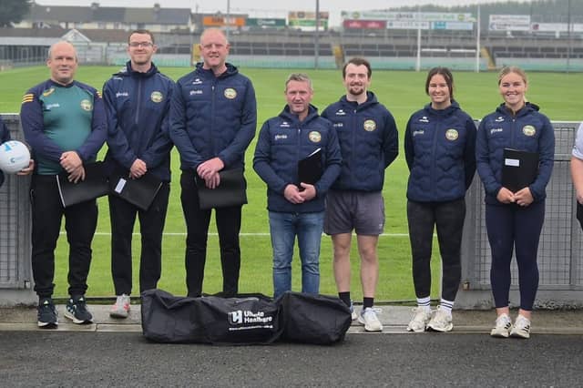 Some of the school coaches who attended the training day on Saturday in Glenisk O’Connor Park by Offaly Staff Nigel Dunne and Dean Bracken