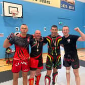 Pictured at the  Midlands Low Kick Championship were (l. to r.) a fighter from Clane, Raphael Creamer, Diarmuid Maher, Aidan Whelan.