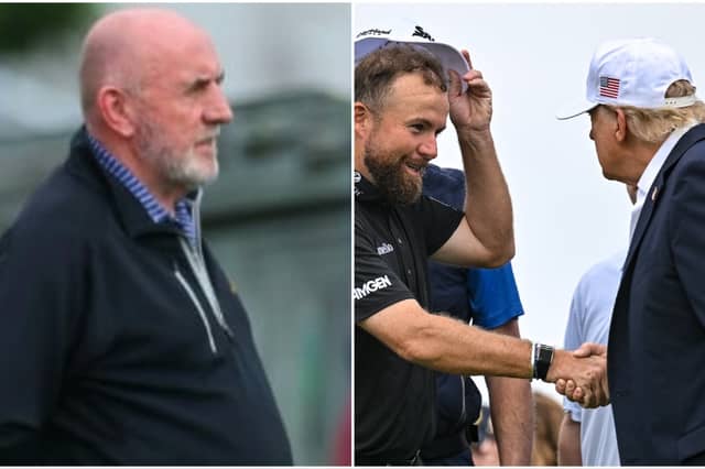Brendan Lowry pictured at the Clara game on Sunday afternoon, left, while his son Shane was meeting US President Donald Trump.