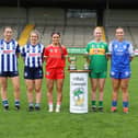 The captains, Rachel Brennan, Cailin Fitzgerald (St Cillian's), Sharon Shanahan (Shinrone), Sarah Guinan (Kilcormac Killoughey) and Ayesha Brazil (Tullamore) at the launch of the HQ Physio Senior Finals in St Brendan's Park.