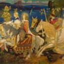 The Tuatha Dé Danann as depicted in John Duncan’s Riders of the Sidhe (1911). The second figure from the left is holding the Grail Cup.