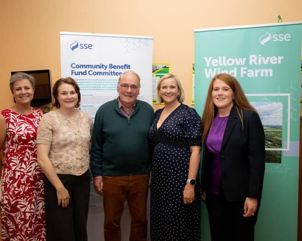 SSE staff and Yellow River Wind Farm Community Benefit Fund Committee Members (L-R) Vicky Boden (SSE), Karen Heavey, Eugene Mulligan, Carol Glennon, Annette Duffy (SSE)