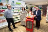 L-R: Roger Guiney, Barbara O'Connell and Dennis O'Connell in Dolan's Pharmacy on William Street in Tullamore