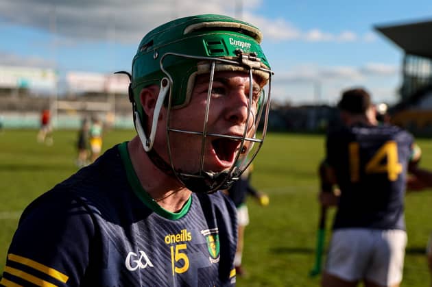 Adam Screeney of Kilcormac-Killoughey celebrates at full time following the Offaly County Senior Club Hurling Championship final match between Kilcormac - Killoughey and Ballinamere at Glenisk O'Connor Park.
