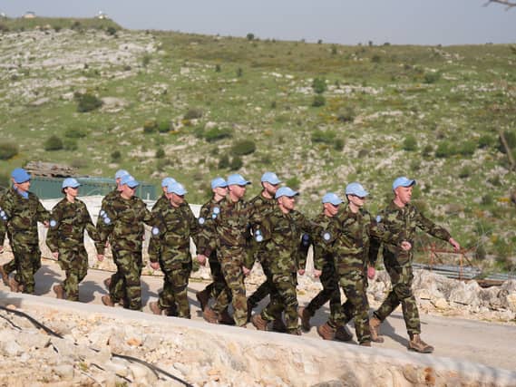 Irish troops on parade outside