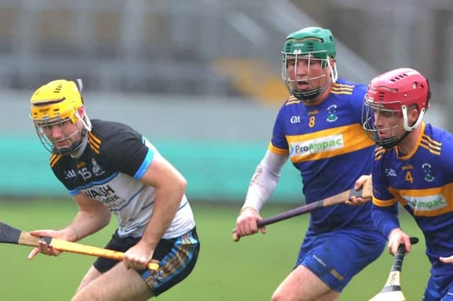 Sean Brady challenges for the ball