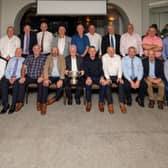  The Tubber 1986 Team and Management:  Front Row L to R: Dinny Wynne, Brendan Heavin (representing Pat Egan, absent), Ned Daly, Eddie Rafferty, Joe Lowry, Martin Heavin, John Rafferty, Pat Doolin, Sylvester Nestor, Joe Higgins, Declan Fox, Chris Daly, JJ Colgan, Chris Nestor  Back Row L to R: Lynette Rafferty (representing Tom Rafferty, absent), Oliver McManus, James Higgins (representing Kevin Higgins, RIP), Willie Colgan, TJ Kelly, Cormac Kelly, Paddy Sheridan, Padraig Farrell, Aidan King, Eamon Kavangh, John Moran, Tommy Colgan, Noel Robbins, Joey Grennan, Pat Egan, David Moran (representing Padraig Moran, RIP)