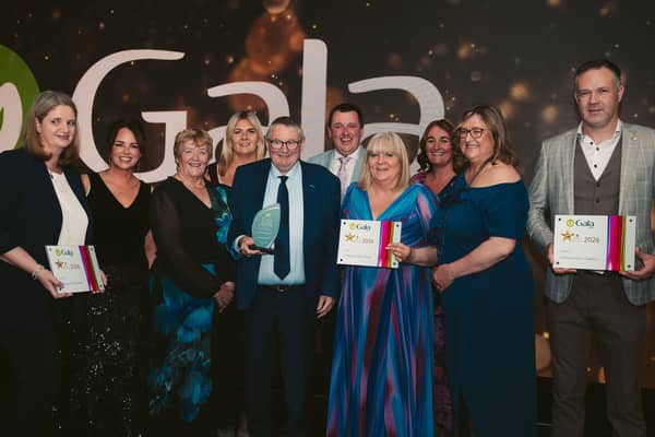 Brenda Kinahan from Mulrooney’s Gala, Birr with the wider Mulrooney’s Group as Sean Mulrooney won the Special Merit Award. Pictured (l. to r.): Gwen Culbert, Aoife Finn (Gala Retail), Rita Mulrooney, Brenda Kinahan, Sean Mulrooney, Shane Mulrooney, Carmel Murphy, Paula Mulrooney, Ciara Collins (Gala Retail) and Shane Carroll.