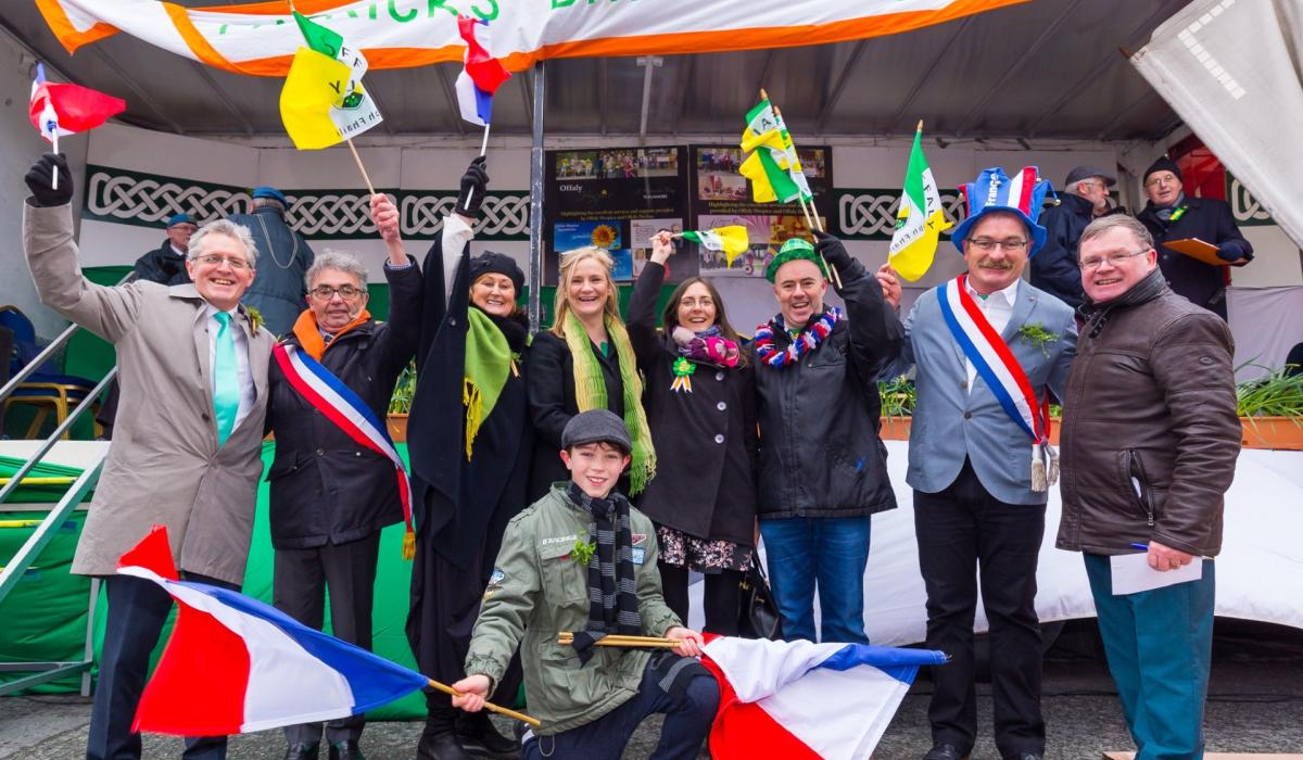 National Ambulance Service Pipe Band and colour party for Tullamore St Patrick's Day parade