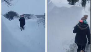 WATCH: Unbelievable video of people hiking through 8ft snow drifts in Offaly 