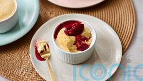 Joe Swash’s white chocolate soufflés with raspberry sauce