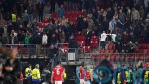 West Ham players confront AZ Alkmaar fans who attacked family stand