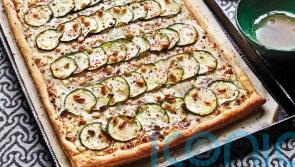 Sabrina Ghayour’s courgette, lemon, feta and pine nut tart