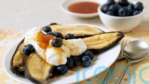 Griddled bananas with blueberries recipe