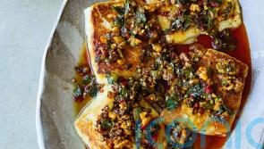 How to make Noor Murad’s ‘Cheese and Olives’ – halloumi with spicy olives and walnuts