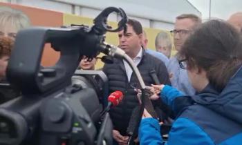 Agriculture Minister Martin Heydon addresses the media at the Ploughing in Screggan