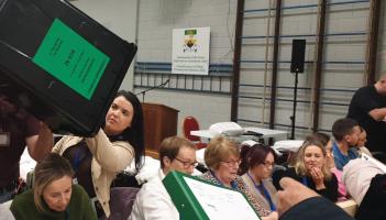 A ballot box from Killeigh National School is opened at the presidential election count