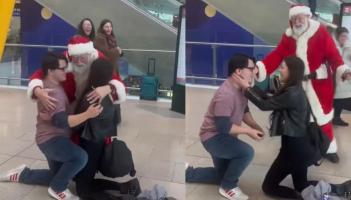 WATCH: Magical moment Santa Claus walks by marriage proposal in Dublin Airport