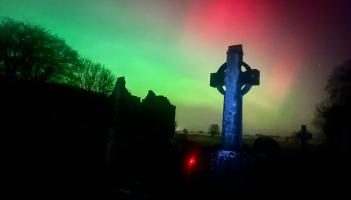 Northern lights create wonderful sight over historic monastic site in Offaly