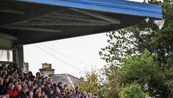 Supporters at the 2025 Clare County senior hurling final between Clooney Quin and &Eacute;ire &Oacute;g Ennis at Cusack Park in Ennis (Photo by Piaras &Oacute; M&iacute;dheach/Sportsfile)