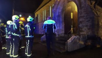 Fire service and gardai at the scene of the attempt to burn down the church in Castletown-Geoghegan