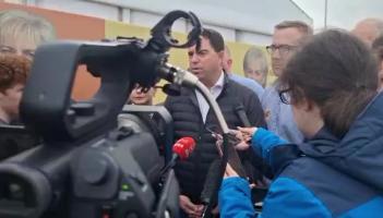 Agriculture Minister Martin Heydon addresses the media at the Ploughing in Screggan