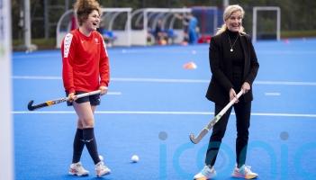 Sophie takes a shot at goal as she shows off hockey skills