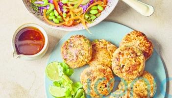Sophie Richards&rsquo; Thai salmon cakes with rainbow crunch salad recipe