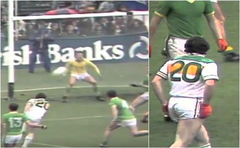 Offaly's Seamus Darby blasts the ball to the back of the Kerry net in 1982