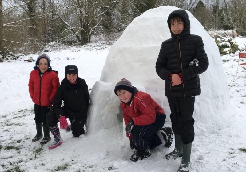 Offaly children build igloo as they prepare for Storm Emma