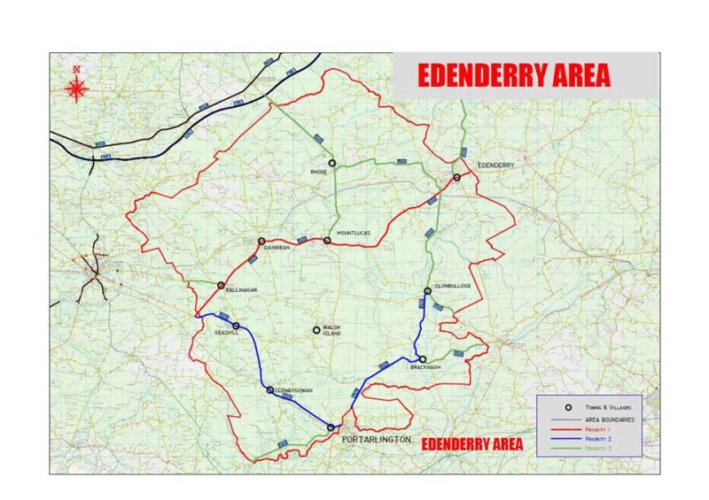 Details of Offaly County Council Salting Routes and road priority for the winter - Edenderry Area