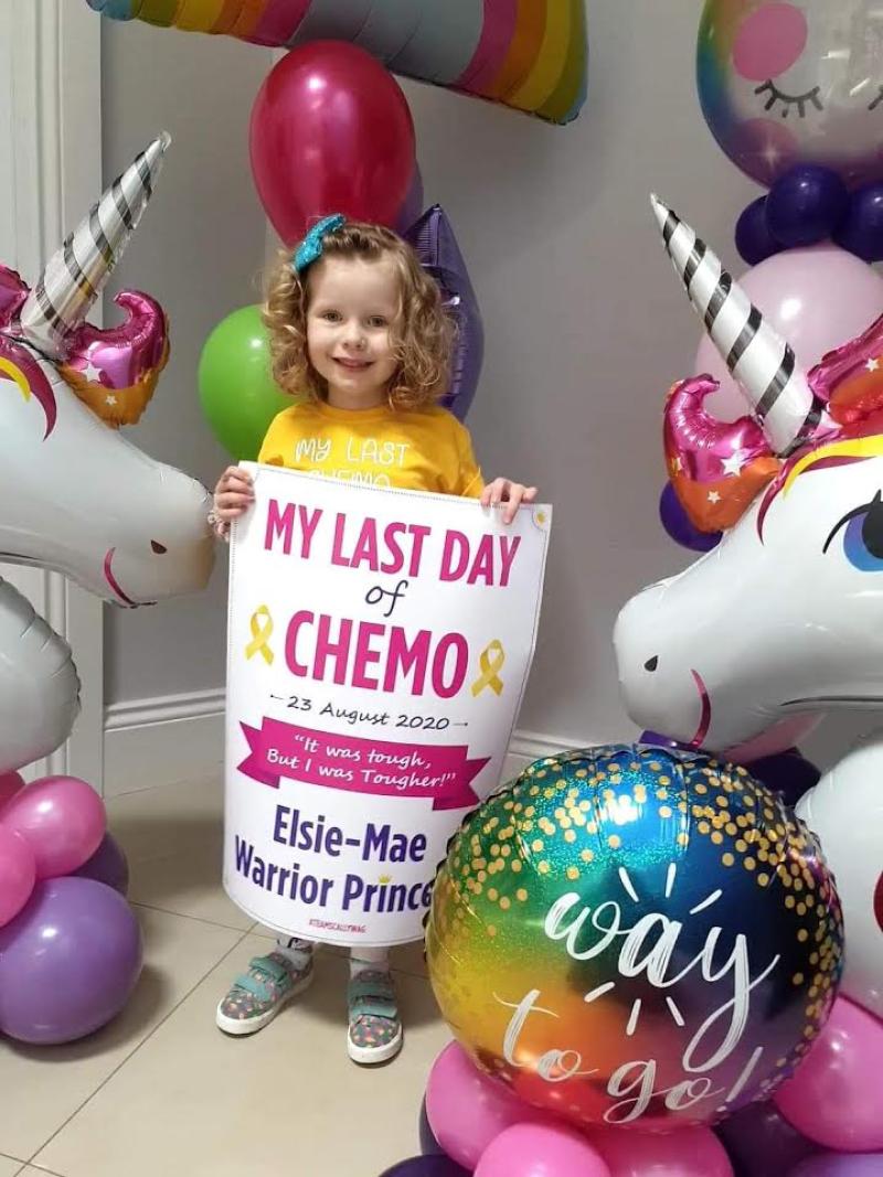 Elsie Mae the warrior princess celebrates her final chemo treatment