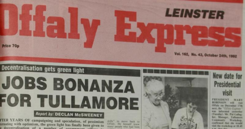'A jobs bonanza' - An Offaly Express front page from 28 years ago