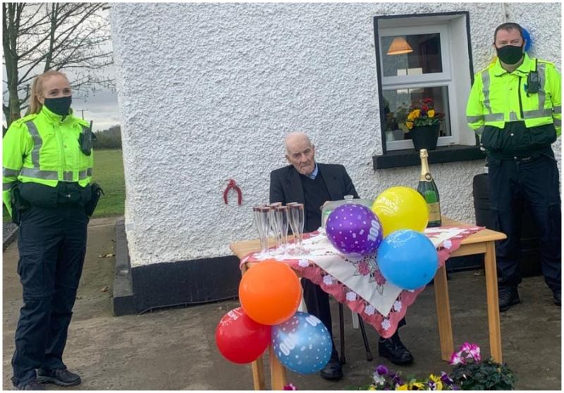 Gardaí on hand to ensure social distancing as Offaly man celebrates 100th birthday