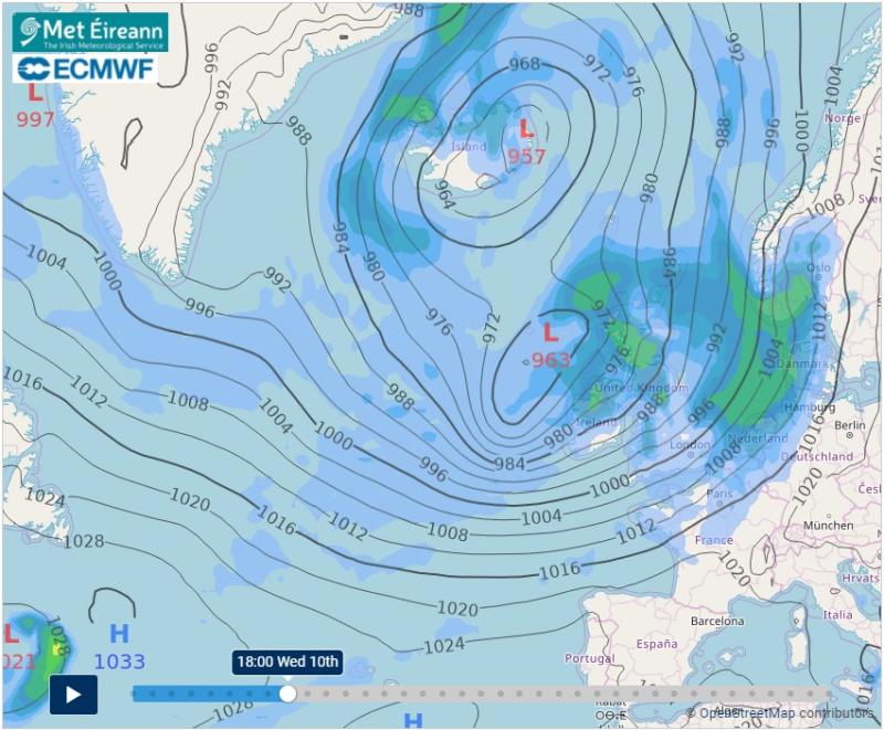 WEATHER WARNING: Met Eireann issues weather warning  as deep low pressure system tracks towards Ireland