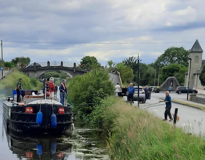 Canal heyday revisited as restored barge moors at Offaly village