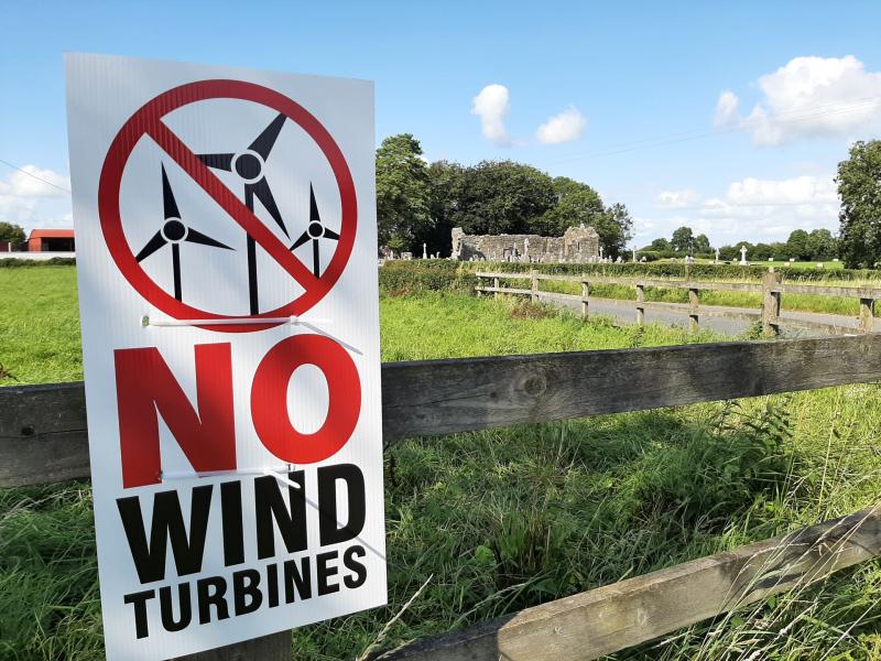 A sign at St Manchan's monastic site opposing a wind farm at neighbouring Lemanaghan Bog