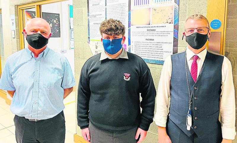 Colaiste Choilm student Sam Bracken with his Computer Studies teacher Jim Enright (left) and school principal Tadhg O’Sullivan