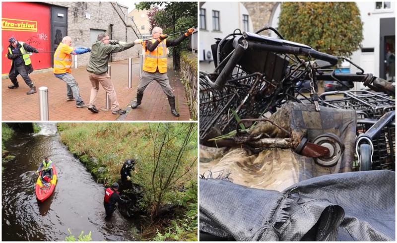 WATCH: 20 trolleys pulled from Tullamore river in huge clean-up