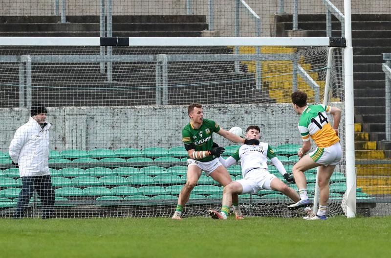 Niall McNamee fires the ball to the back of the net against Meath