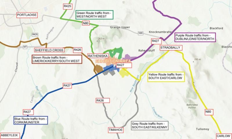Details of colour-coded routes to National Ploughing Championships