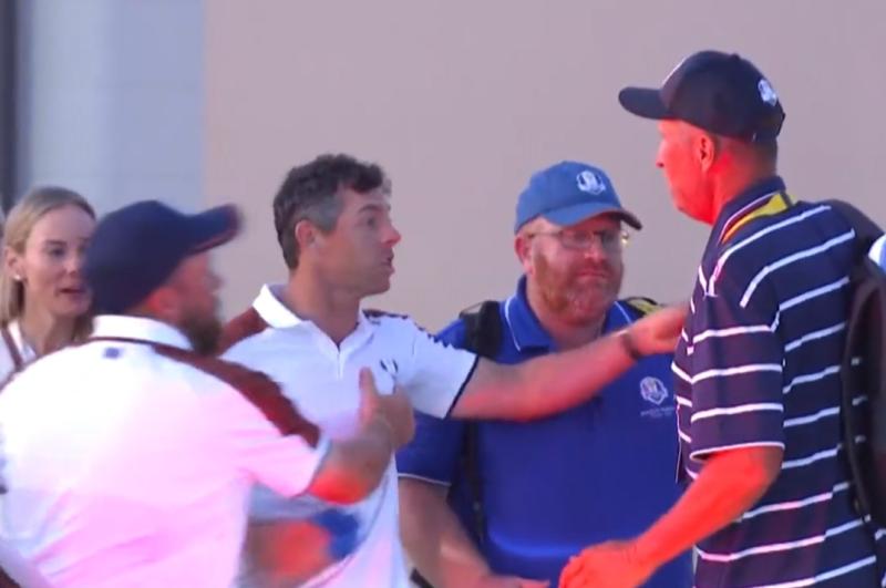 Shane Lowry steps in to pull Rory McIlroy away from Ryder Cup row with US team member 