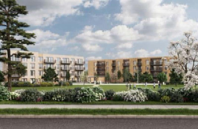 An architectural visualisation of apartment blocks proposed for Tullamore