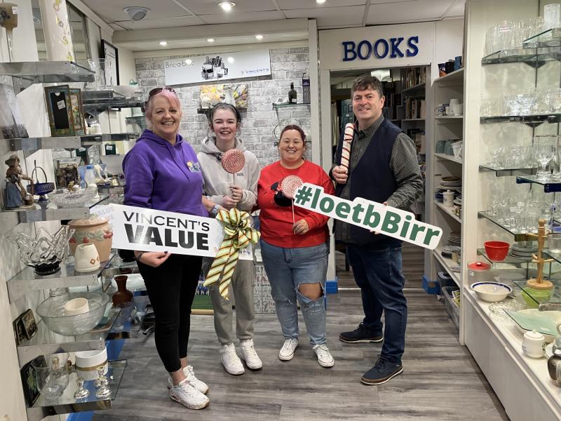 Yvonne Doherty, Manager Vincent's Banagher, Mikayla Buckley, Melissa Dunne, both LOETB Students and John McFadden Retail, Event and Marketing Teacher
