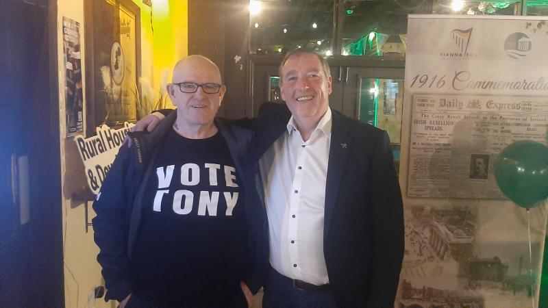 Cllr Tony McCormack (right) with local supporter and comedian Kevin Heffernan who performed at Friday night's campaign launch