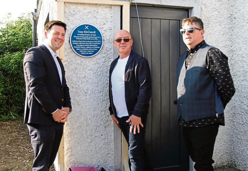 At the unveiling of the plaque at Kinnitty Parish Hall were l. to r. Cllr John Clendennen, Tony McCarroll and John McFadden. Pic: Rose Mannion. 