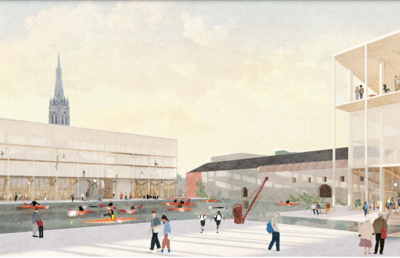 A concept drawing for how Tullamore Harbour could look by Grafton architects