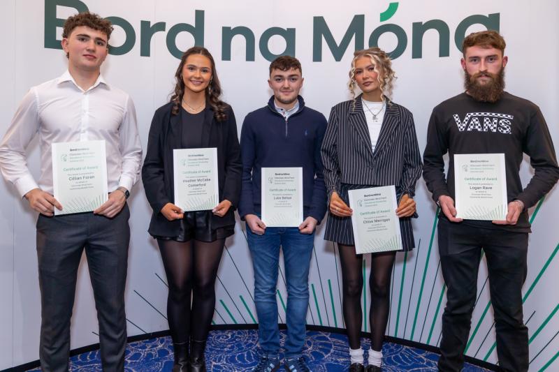 New recipients of the Cloncreen Wind Farm Educational Scholarship Fund in 2024 Cillian Foran, Heather McCabe Comerford, Luke Behan, Chloe Merrigan, and Logan Rave.