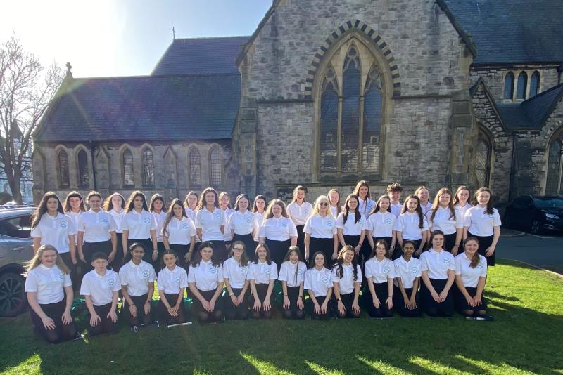 Tullamore Stage School Senior Choir who enjoyed a weekend in Wales recently, performing in Holy Trinity Church, Llandudno under the direction of Regina McCarthy