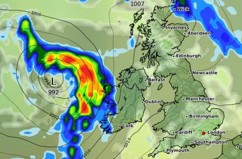 Met Eireann pinpoints when torrential rain could hit Ireland on Tuesday as low pressure system approaches
